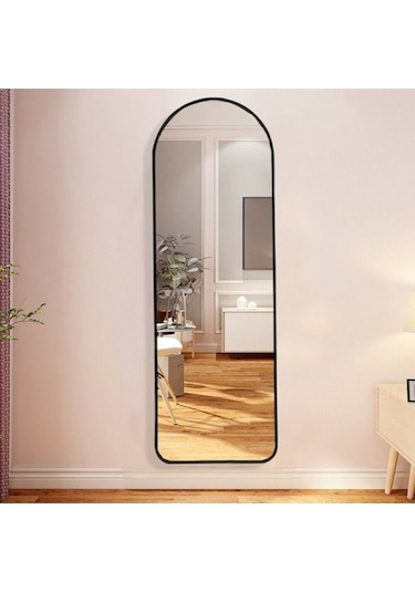 Dekoratif Ayna Mdf Oval Kesim Boy Ayna Duvar Aynası 165 X 45 Cm 166 X 50 Siyah