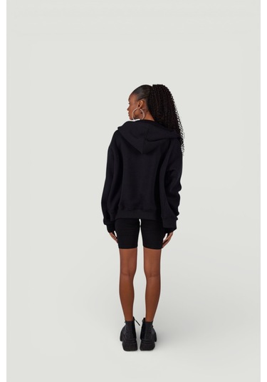 Holly Lolly Uzun Kol Kapüşonlu Fermuar Kapamalı Hoody Sweatshirt Siyah