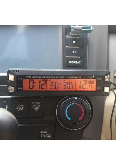 Çok Fonksiyonlu 3'ü 1 Arada Araba Dijital Saat Gerilim Sıcaklık Ölçer Termometre Voltmetre, İki Arka Işık Rengi Ec30
