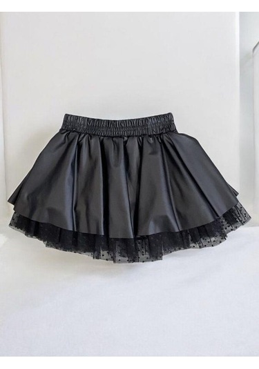 Kız Çocuk Beli Lastikli Tüllü Etek-14481 Siyah
