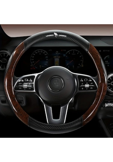 Chuangyinshop Gray Deri Direksiyon Kılıfı - Ahşap Desen Karbon Fiber Mikrofiber 14 1/2-15 İnç Konforlu Kaymaz Gri