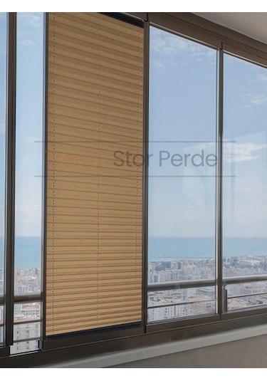 Bronz Plise Katlanır Cam Balkon Perdesi - Ofis Perdesi - Salon Perdesi - 017 Bronz