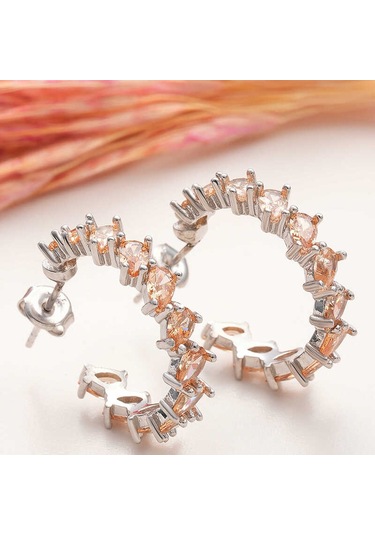 Gümüş Kahverengi Taşlı Damla Çivili Kadın Küpe Gold - Rose Gold