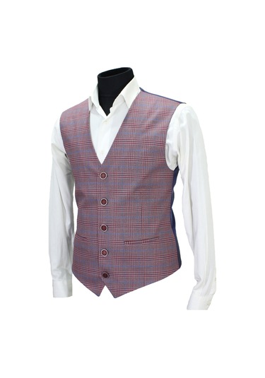 Mentor Regalo Erkek Yelek V Yaka Kırmızı Ekose 50670