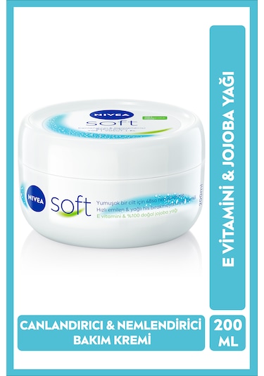 Nivea Soft Jojoba Yağı E Vitamini Yüz Vücut El Yumuşak Cilt Hissi Nemlendirici Vücut Bakım Kremi 200 ML