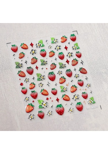 Güzel Kırmızı Meyve Çilek Kiraz Ilmek Aşk Kalp Yıldız İpek Kurdele 5d Nail Art Çıkartmalar Şık Kendinden Yapışkanlı Manikür Çıkartması Tozlu Şarap