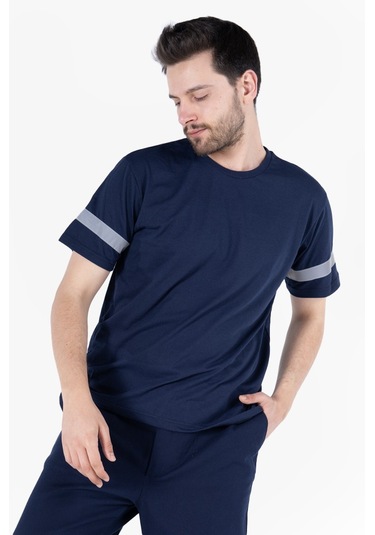T 2830 Bisiklet Yaka Reflektörlü T-shirt Lacivert