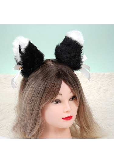 Mufunye Sevimli Tilki Kulaklı Saç Aksesuarı: 2 Farklı Kullanım İmkanı İle Bant Ve Toka Seti, Siyah-beyaz Renk Seçeneği