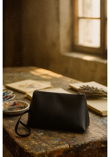 Siyah Deri Makyaj Çantası Kozmetik Seyahat Valizi Çanta Organizeri Orta Boy Düzenleyici Siyah