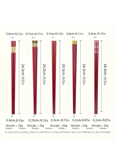 Oldfriend Kırmızı 5 Çift Argyle Desenli Cam Elyaf Yemek Çubukları Seti, 9,5" Kaymaz Japon Kore Stili Kırmızı