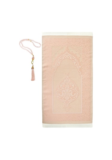 Tafta Seccade Ve İnci Vavlı Tesbih Şantuk Keseli Set Pembe
