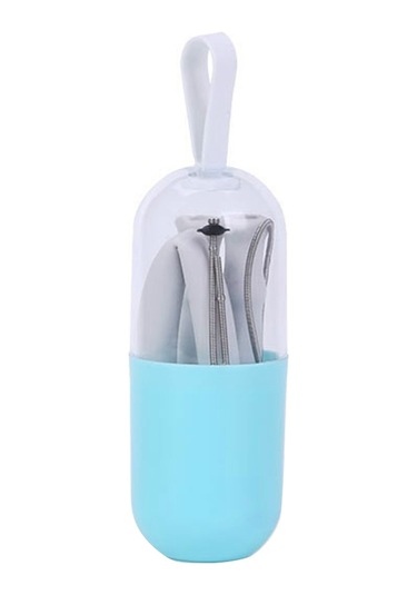 Skycity Yiyecek Kalitesi Silikon Katlanabilir Pipet Seti: Taşınabilir Kapsül Kutusu + Temizleme Fırçası - Küçük Gri