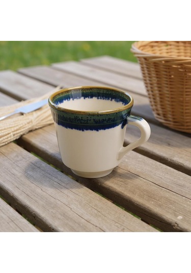 Seramik Kahve Kupası Beyaz-mavi