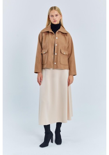 4410 Kadın Balık Sırtı Kısa Kaban Camel CAMEL