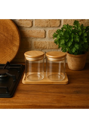 2 Lı 300 Ml Baharatlık Setı- Bambum Altlıklı- Bambu Sılıkon Kapaklı Beyaz