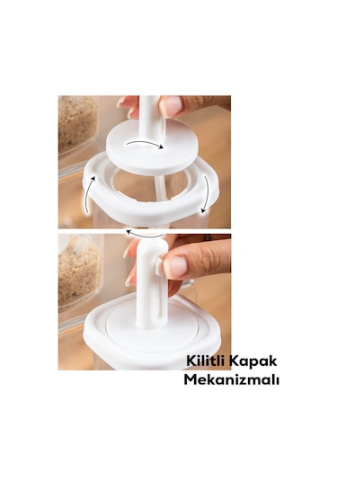 Porsima 4360 6lı Kaydırmalı Kendinden Kaşıklı Sızdırmaz Kapaklı Etiketli Baharatlık Seti - Saklama Kabı Beyaz - Şeffaf