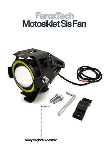Motosiklet Sis Farı Lensli Projeksiyon Led, Halo Halkalı, Suya Dayanıklı, Evrensel Kelepçe