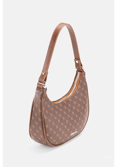Housebags Kadın Logo Desenli Kahverengi Oval Omuz Çantası 240 Logo Desenli Kahverengi