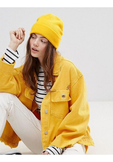 Unisex Kışlık Sarı Katlamalı Bere Sarı