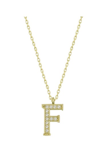 925 Ayar Gümüş Gold F Harfi Kadın Gümüş Kolye Gümüş