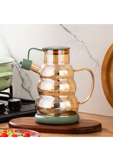 Porsima 3617 Kapaklı Borosilikat Cam Yağlık Sirkelik Yağdanlık 1000ml Yeşil Yeşil