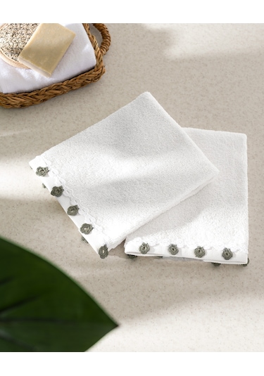 Jeanne Kroşeli 2'li %100 Pamuk El Havlusu - Ekru - 30x40 Cm 8684427204641 Ekru