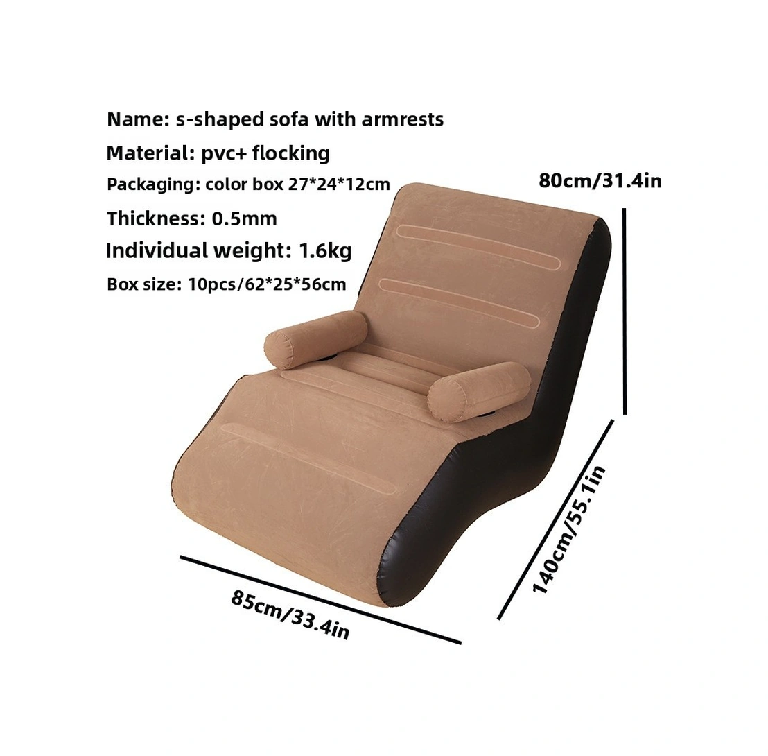 Şişme Lazım Koltuk Ayaklı Set Katlanır Peluş Pvc Salon Şezlong Seti Kahve S Şekli 116 98 83cm 1.6kg Kahverengi