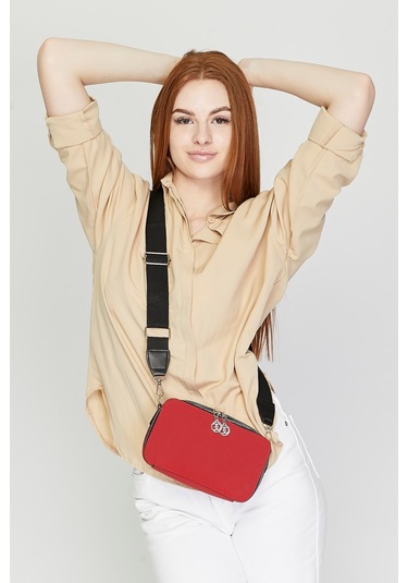 Morpelikan Kırmızı Kabartma İki Bölmeli Kadın Omuz Çantası Kırmızı