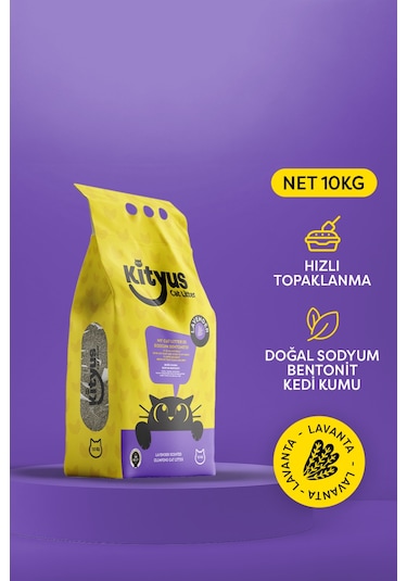 Kityus Lavanta Kokulu İnce Taneli Tozsuz Topaklaşan Bentonit Kedi Kumu 10 KG