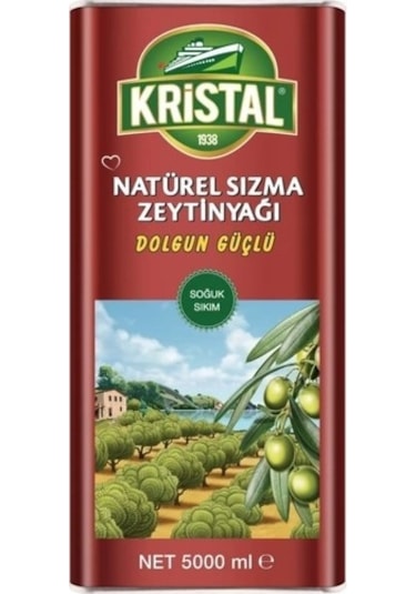 Kristal Natürel Sızma Zeytinyağı Dolgun Güçlü Teneke 5 L