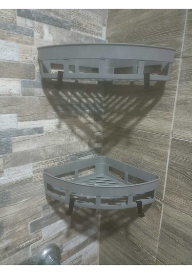 Gri Yapışkanlı Duş Banyo Mutfak Köşesi Sabunluğu Takım Gri