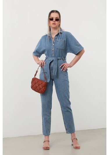 Kadın Yarasa Kol Jean Tulum Mavi 001