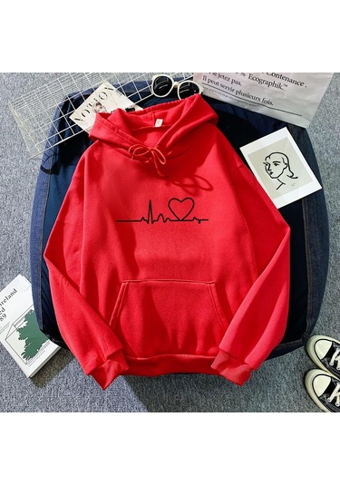 Kırmızı 2023 Moda Sonbahar/kış Yeni Peluş Baskı Gevşek Kapşonlu Kırmızı