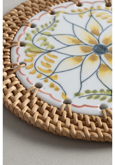 Meander Doğal Rattan El Yapımı Çerçeveli 16 Cm. Turuncu Çiçek Des Naturel