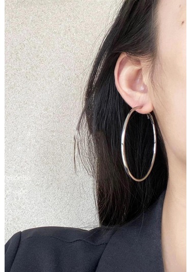 By Zeyna Aksesuar Kadın 316 L Çelik 6 Cm Halka Küpe-5057 Gümüş