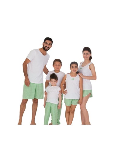 The Don Aile Beyaz-Yeşil Kareli Kız Çocuk Şort Takımı (9-14 Yaş)