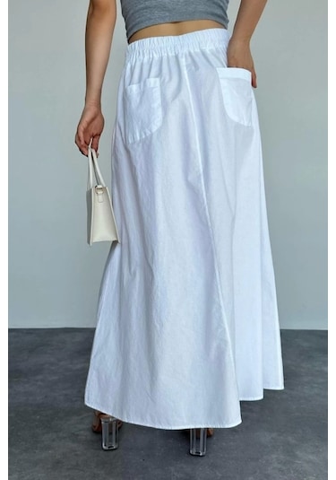 İnce Pileli Düz Etek - Beyaz Beyaz