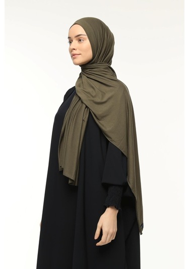 Hazır Pratik Geçmeli Lüks Düz Penye Şal Çapraz Hizalı Asker Yeşili