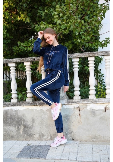 Akbeniz Kadın Kadife Kapşonlu Eşofman Takım 9059