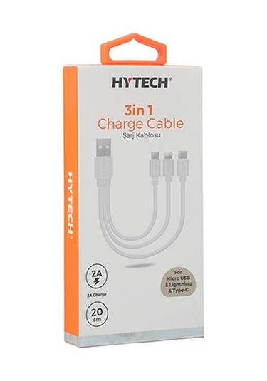 Hytech Hy-X116 3In1 20Cm 3A 3 In 1 Beyaz Şarj Kablosu