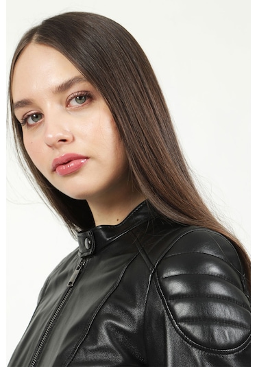 Dericlub Yb-2156 Gerçek Deri Kadın Mont Siyah