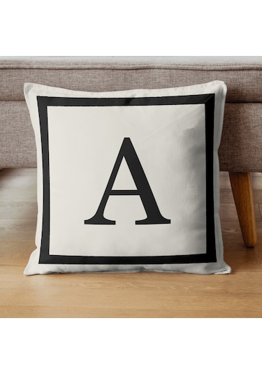 Harfli Kırlent Kılıfı - A Harfi - Dekoratif Kırlent Kılıfı Krem