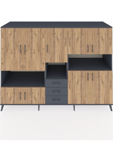 Kronos Dolap 13 Raflı 3 Çekmeceli 9 Kapaklı 220x59x163 Antrasit-ç Antrasit-çam/antrasit