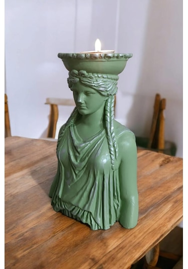 Dekoratif Masa Üstü Karyadit Kızı Hediyeli Mumluk Yeşil