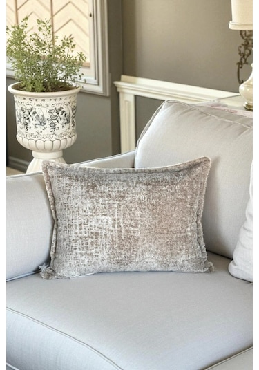 Kırlent İthal Kadife Kumaş - 35x50cm Yumuşak Dokulu Dekoratif Özel Tasarım Kırlent Kılıfı Krem