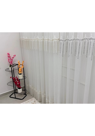 Nivemeshome 2571 V -105 Reina Gümüş 1/2,5 Pileli Bambu Tül Perde Gümüş