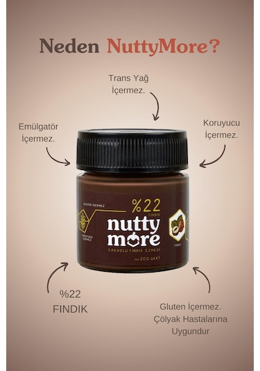 Nutty More %22 Kakaolu Fındık Ezmesi 200 Gr X 6 Adet