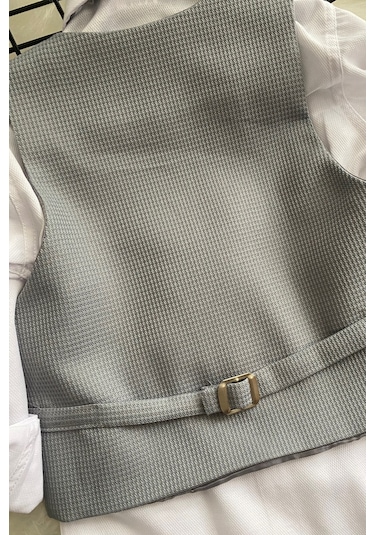 Matrix Yelekli Zincirli Erkek Çocuk Takım Elbise Gri