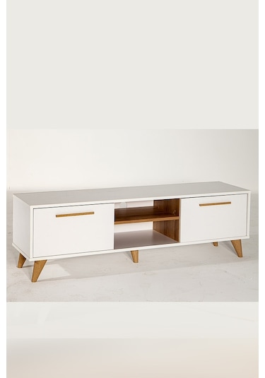 White Tv Ünitesi - Beyaz/Ceviz 160 Cm 2 Kapaklı + 2 Raflı Tv Sehp