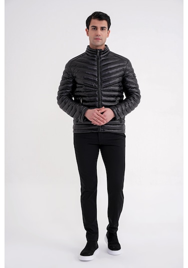 Slim Fit Hakim Yaka Yan Cepli Kaz Tüyü Siyah Şişme Mont Mt 176 Siyah